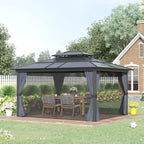 Hard-Top Outdoor Gazebo Canopy, Polycarbonate Roof, Aluminum Frame, 10 Feet X 12 Feet, Light Gray