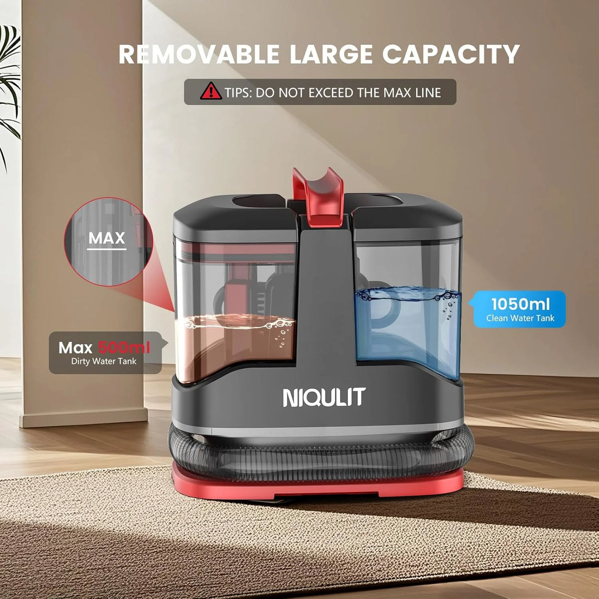 NIQULIT Portable Carpet And Upholstery Spot Cleaner, 450W, 15Kpa - 1050ml Fresh Tank