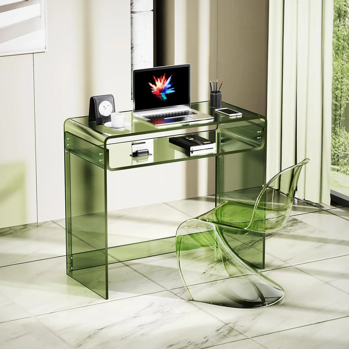 Acrylic Writing Desk, 15.7in D x 33.5in W x 29.5in H, Green