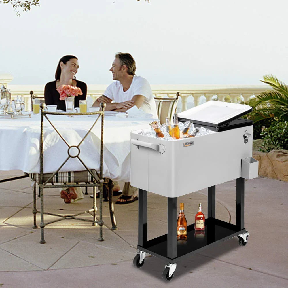 80 Quart Rolling Ice Chest With Shelf - Grey