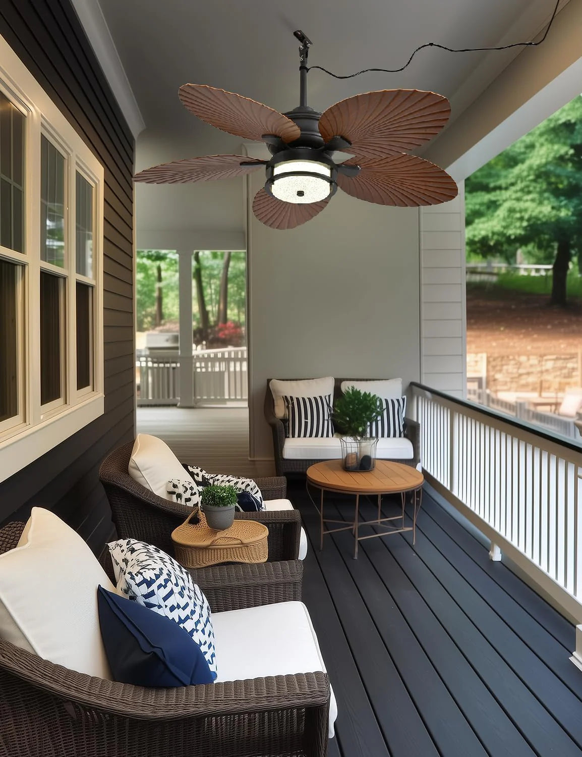 52-Inch Outdoor Tropical Palm Leaf Ceiling Fan With Plug-In Wall Mount