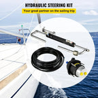 Hydraulic Outboard Steering System Kit, 90 HP, 20ft Hose, Black Aluminum