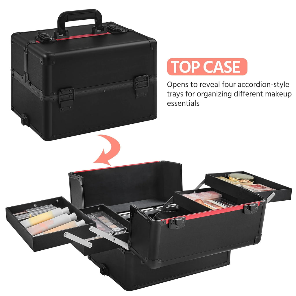 4 In 1 Professional Makeup Train Case - Black