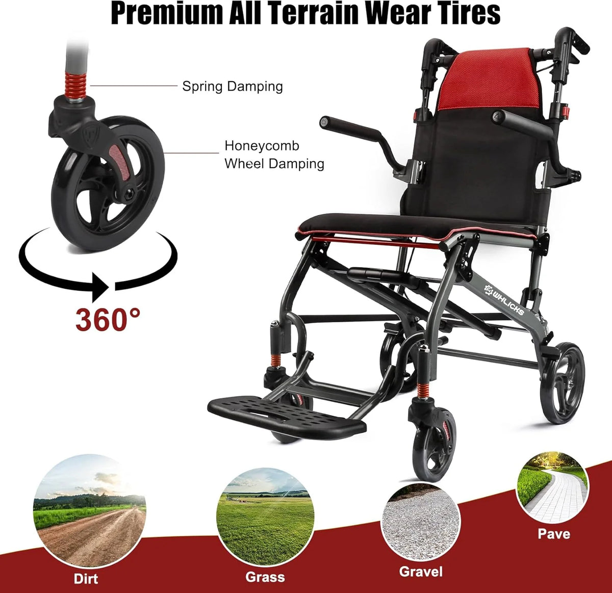 Lightweight Foldable Transport Chair With Telescopic Handle, 19.4 lbs