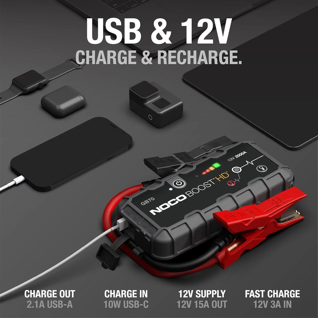 HD GB70 2000A 12V UltraSafe Car Battery Jump Starter - GB70