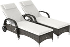 Outsunny PE Rattan Outdoor Chaise Lounge Chair With Wheels, Cushion And Headrest, Brown And Dark Blue - 5-Level Adjustable Backrest