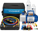 VIVOHOME 110V 1/4 HP 3.5CFM Single-Stage Rotary Vane Air Vacuum Pump And AC Manifold Gauge Set Kit With Thermometer - VP115