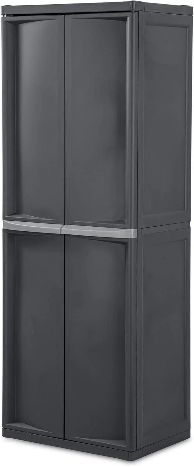 Sterilite Plastic Storage Cabinet, Flat Gray, 4 Adjustable Shelves, 2 Pack - 01423V01 / 0142