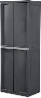 Sterilite Plastic Storage Cabinet, Flat Gray, 4 Adjustable Shelves, 2 Pack - 01423V01 / 0142