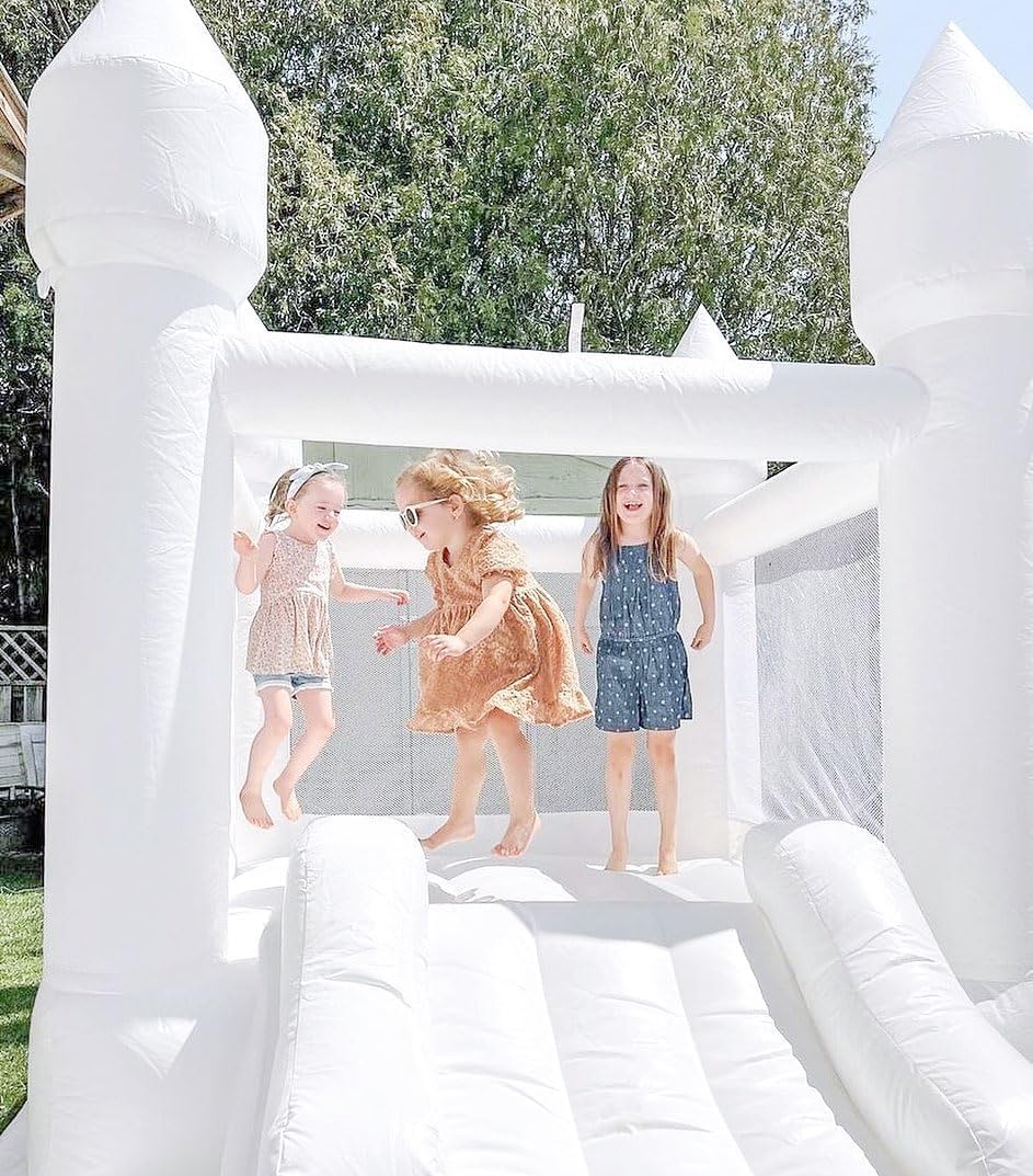 White Oxford Kids Bounce House With Slide And Blower, 103 x 71 x 90 inch, Ages 2-8