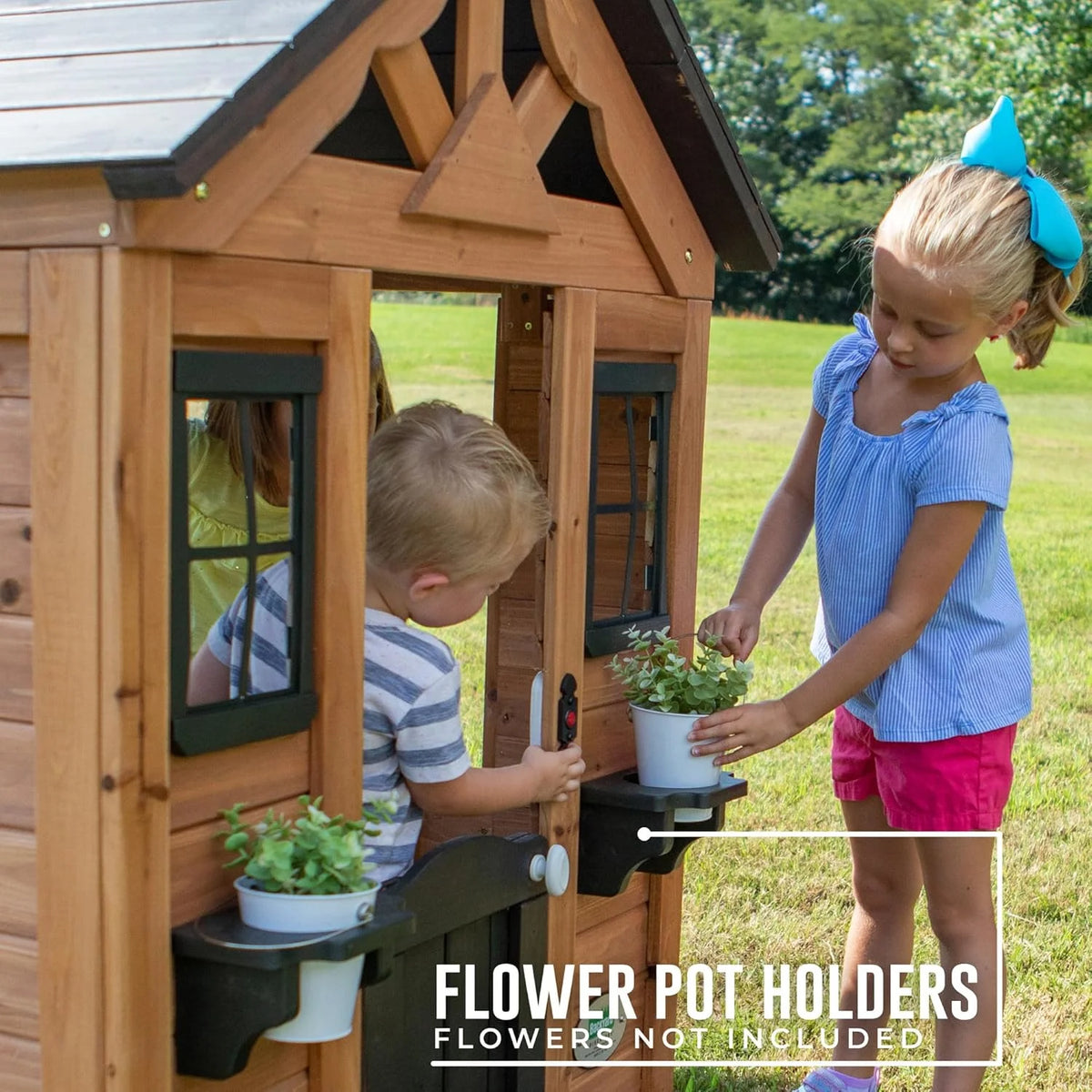 Backyard Discovery Children's Playhouse Cabin With Game Kitchen, Snack Bar, Light Brown, 46 x 42 x 55 inches - 2001312