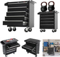 Steel Tool Chest And Cabinet With 5 Drawers, 13in D x 24.2in W x 30in H - Black