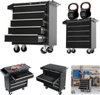 Steel Tool Chest And Cabinet With 5 Drawers, 13in D x 24.2in W x 30in H - Black