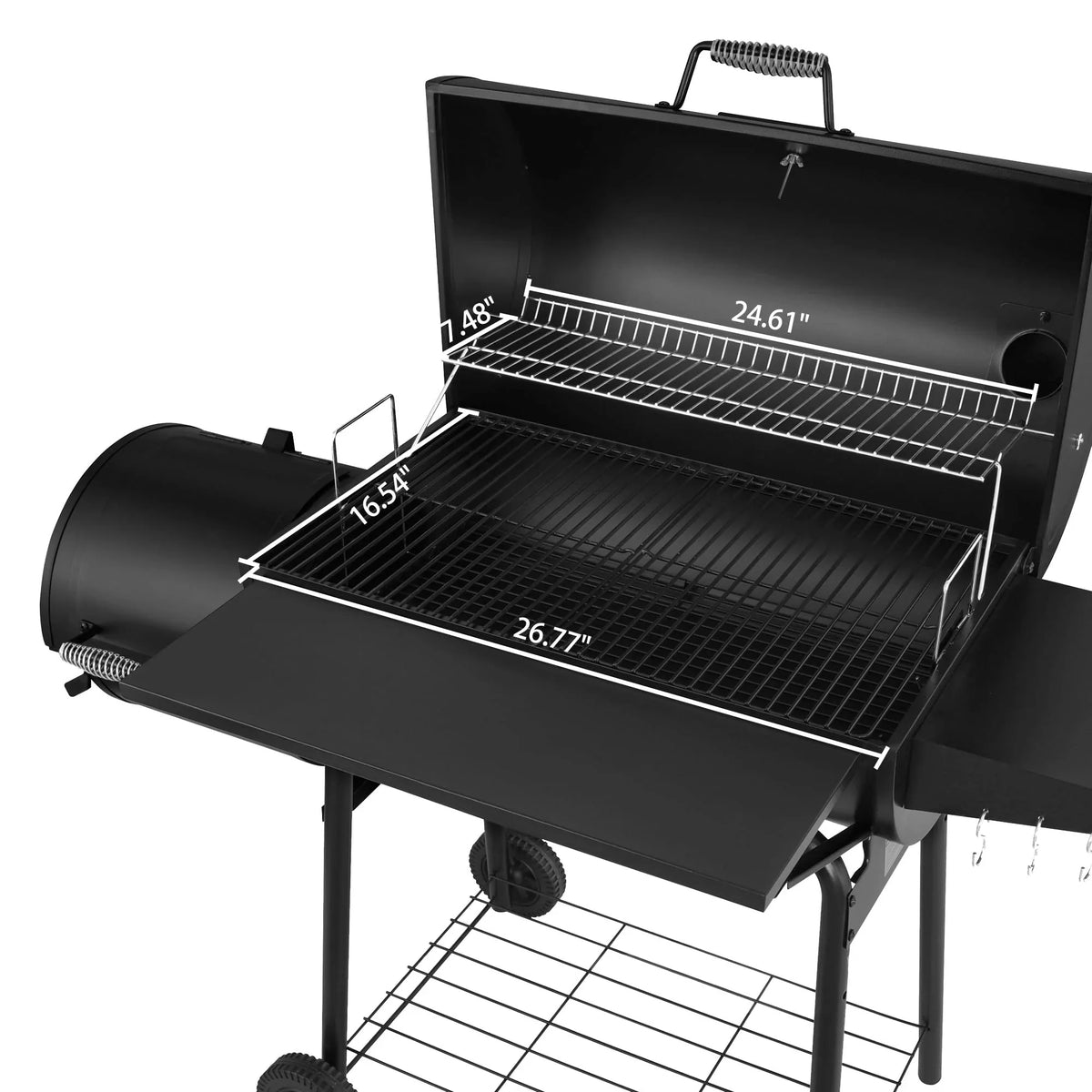 Gourmet 30in Charcoal Grill And Offset Smoker - Black
