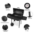 Gourmet 30in Charcoal Grill And Offset Smoker - Black