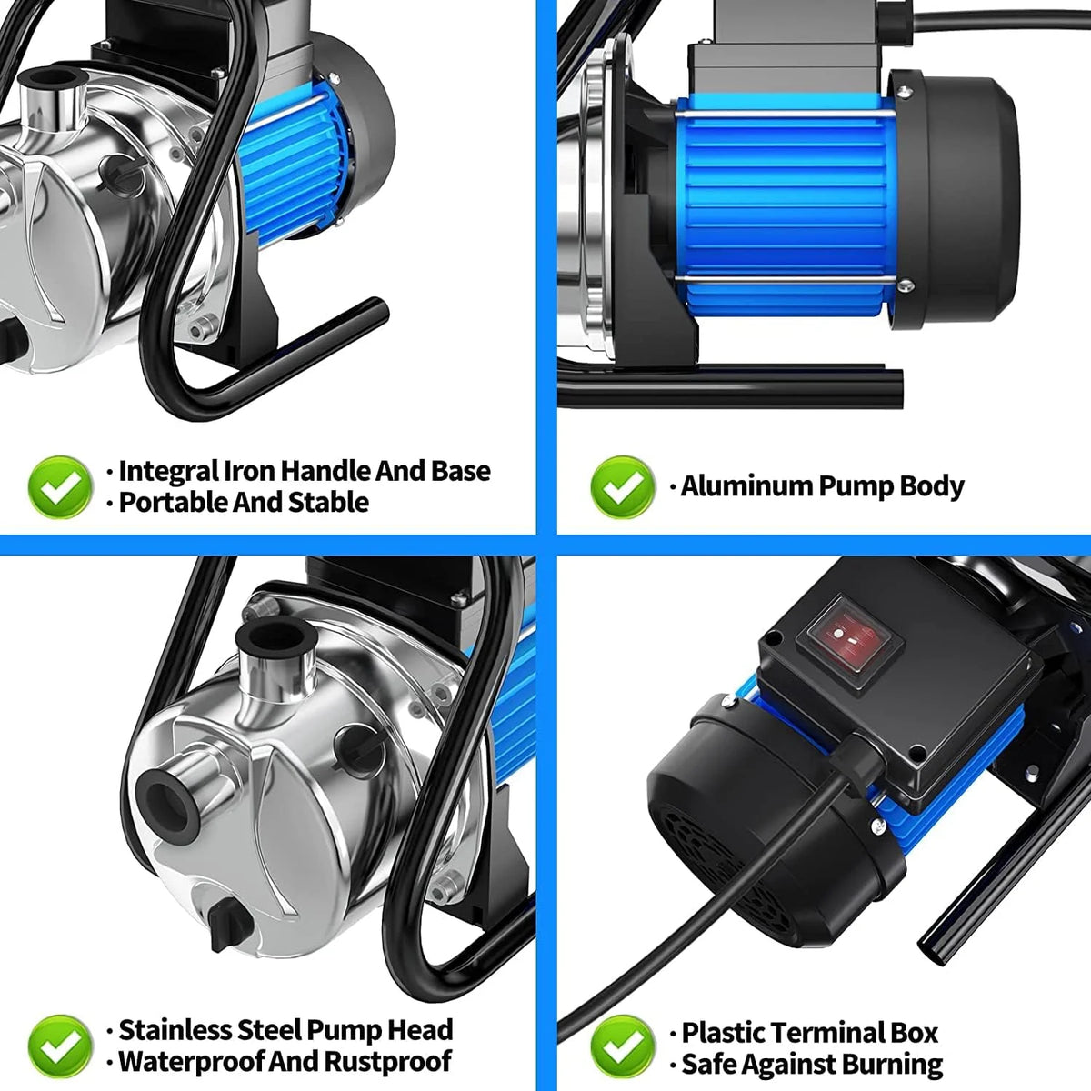 Portable Water Transfer Pump 1.6 HP 1500 GPH - Blue