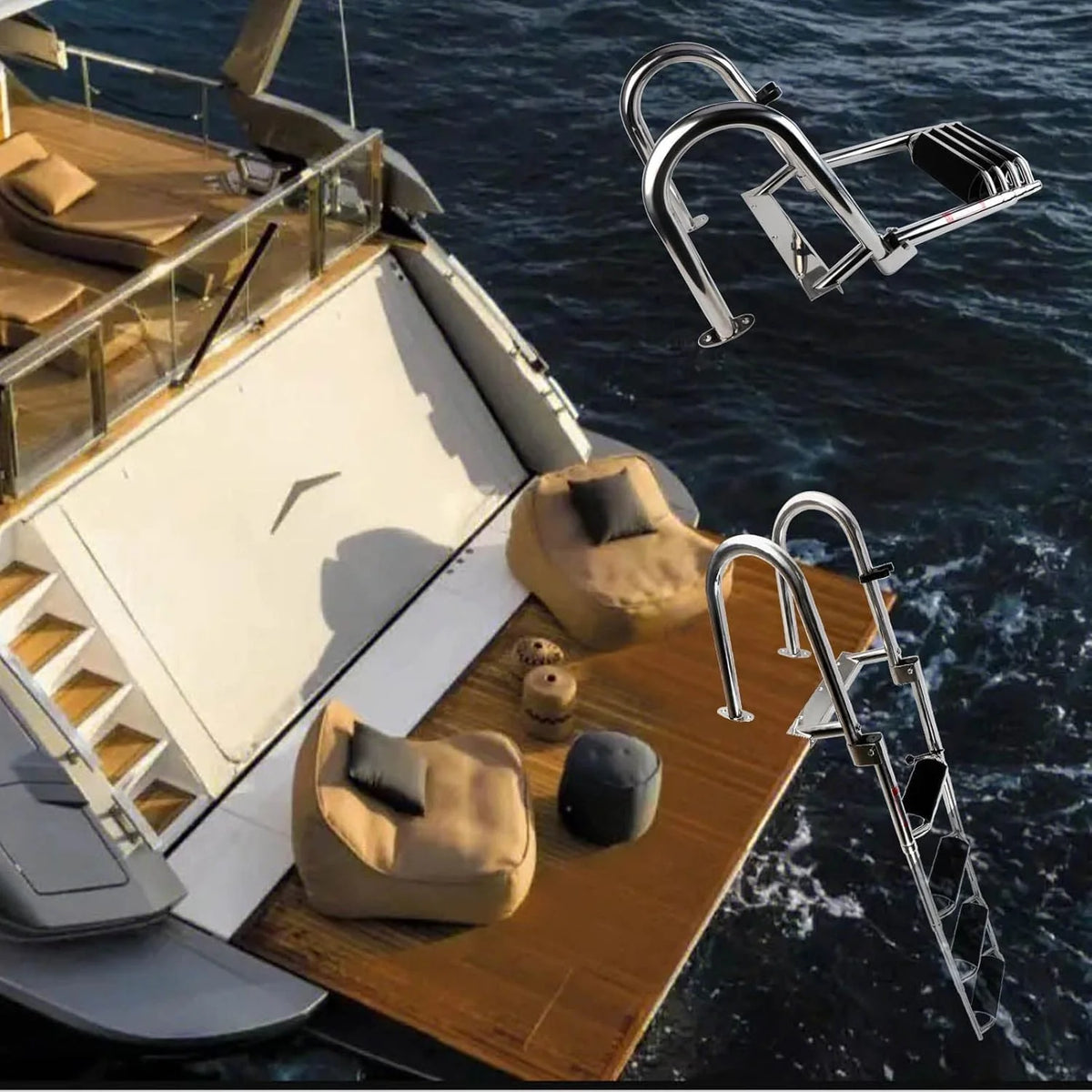4-Step Telescoping Stainless Steel Boat Ladder With Handrails And Wide Steps - 600 lb Capacity