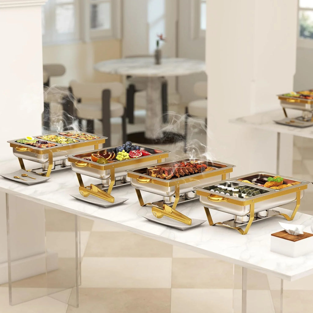 EffiQ-Rate Stainless Steel Chafing Dishes, 4 Pack, 9 QT, Silver And Gold - 7 Pans