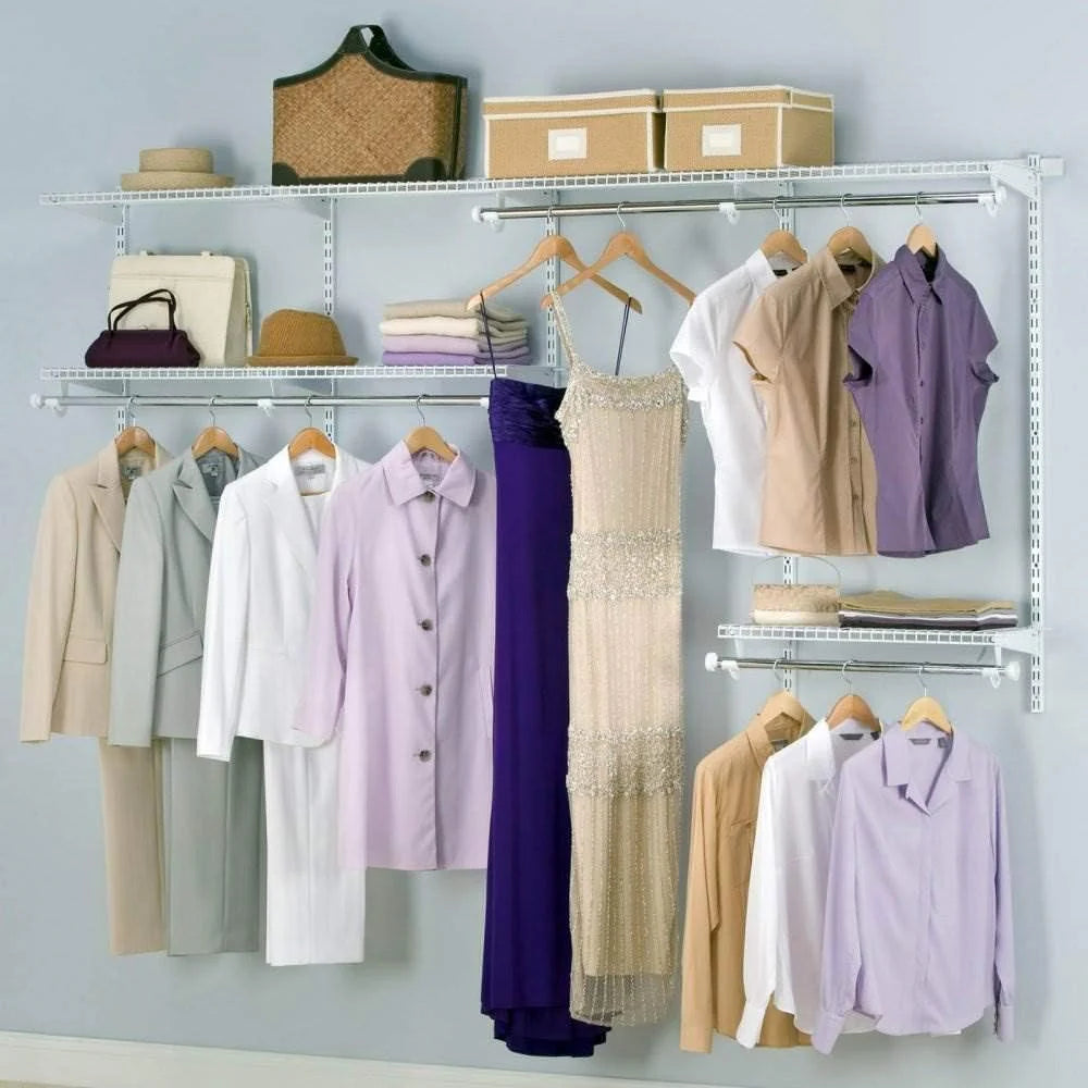 Rubbermaid Configurations Custom Closet Kit 4-8 Ft White Finish - Adjustable Metal Wire Shelving