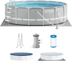 Prism Frame Above Ground Round Pool, 18-Foot x 48-Inch, Gray - With Pump, Cover, And Ladder
