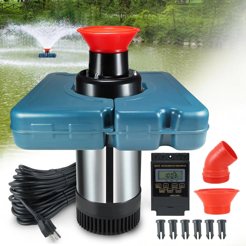 Goldlife Floating Fountain Aerator, 1 HP, 750 Watts, 110 Volts, Stainless Steel, 100 ft Cord - F2-2