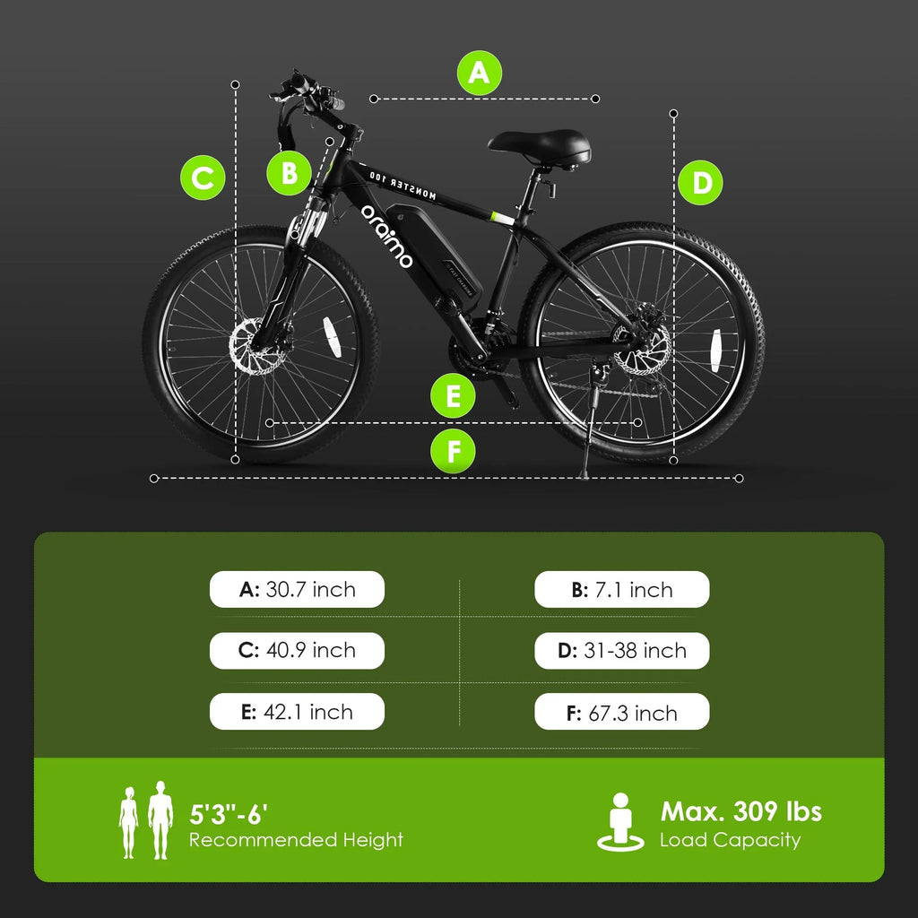 Electric Mountain Bike For Adults, 350W BAFANG Motor, 26 Inches, Black