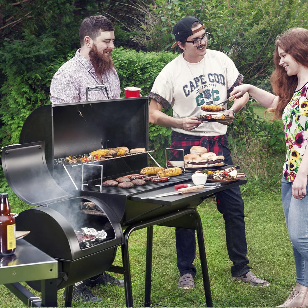 30in Charcoal Grill And Offset Smoker, 811 Square Inch Cooking Surface, Black - CC1830S