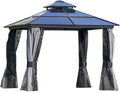 Hard-Top Outdoor Gazebo Canopy, Polycarbonate Roof, Aluminum Frame, 10 Feet X 12 Feet, Light Gray