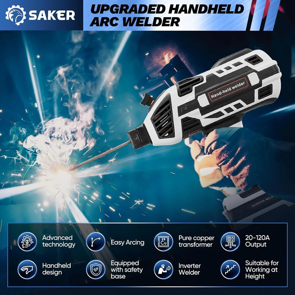 Saker Portable Handheld ARC Welder, 110V, 3/32 in Wire Rods, Grey - GJ76085-X56135
