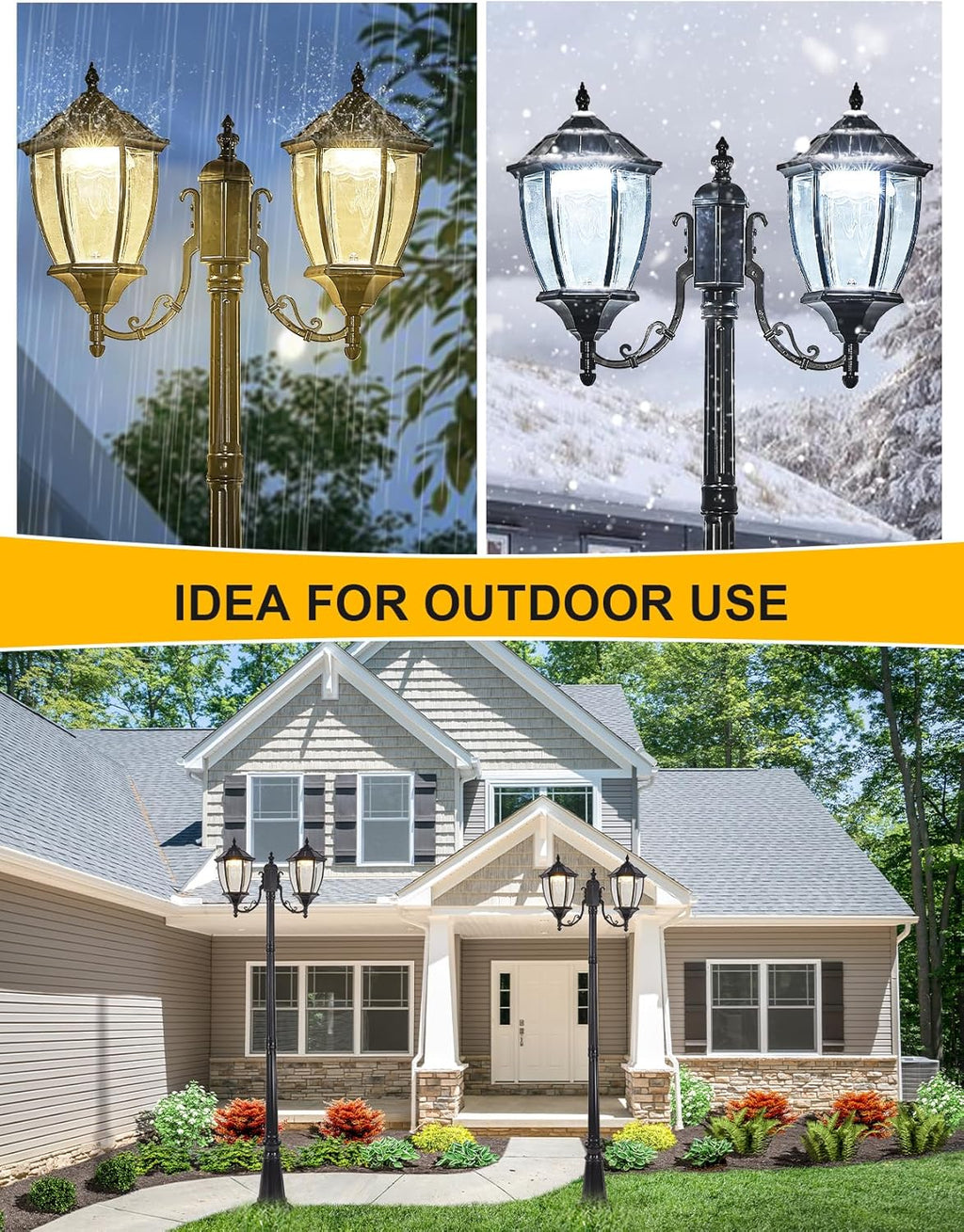 GYDZ 2-Head Outdoor Solar Lamp Post Light, Black, 7 ft 2 in High x 25.2 in Wide