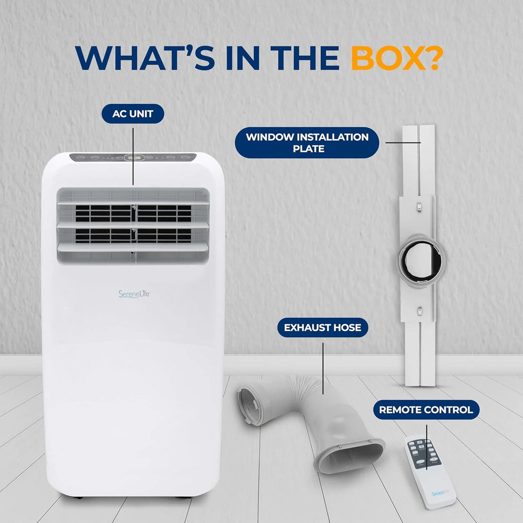 SereneLife 3-in-1 Portable Air Conditioner, 8000 BTU, White