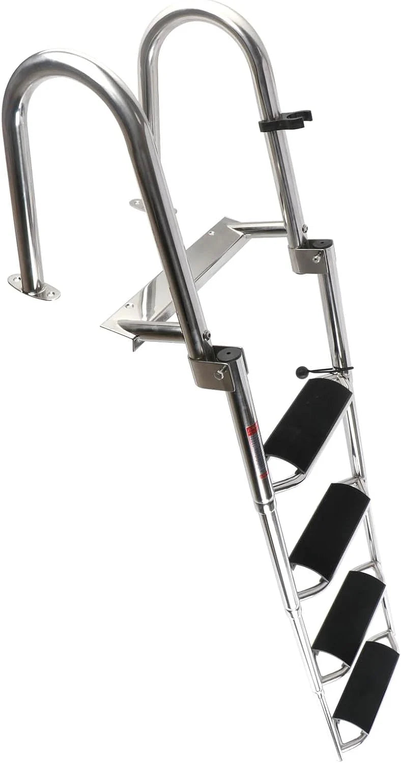 4-Step Telescoping Stainless Steel Boat Ladder With Handrails And Wide Steps - 600 lb Capacity