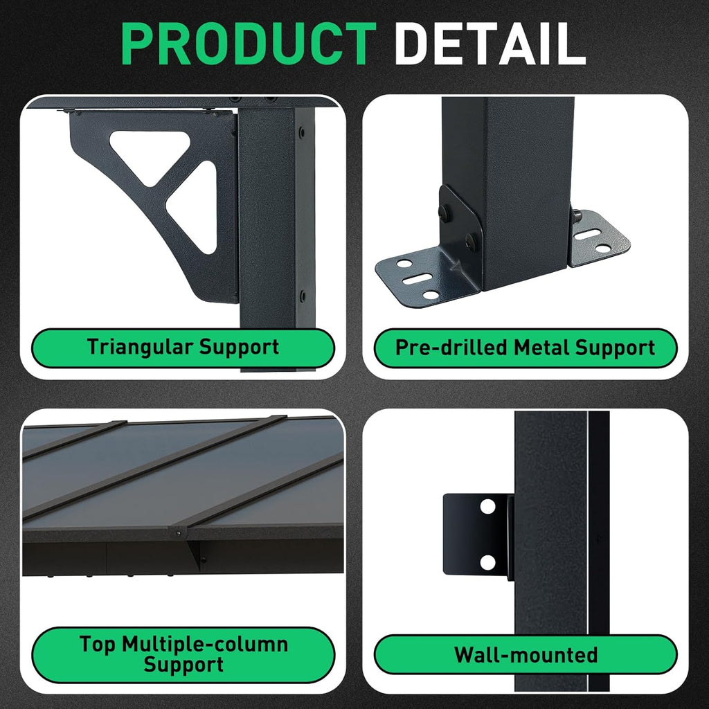 Wall-Mounted Patio Gazebo 10' x 12' With Sloped Polycarbonate Roof