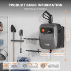 Giraffe Tools Wall-Mounted Pressure Washer, 2500 PSI, 2.2 GPM, 65 FT Hose, Dark Silver - G20 Pro