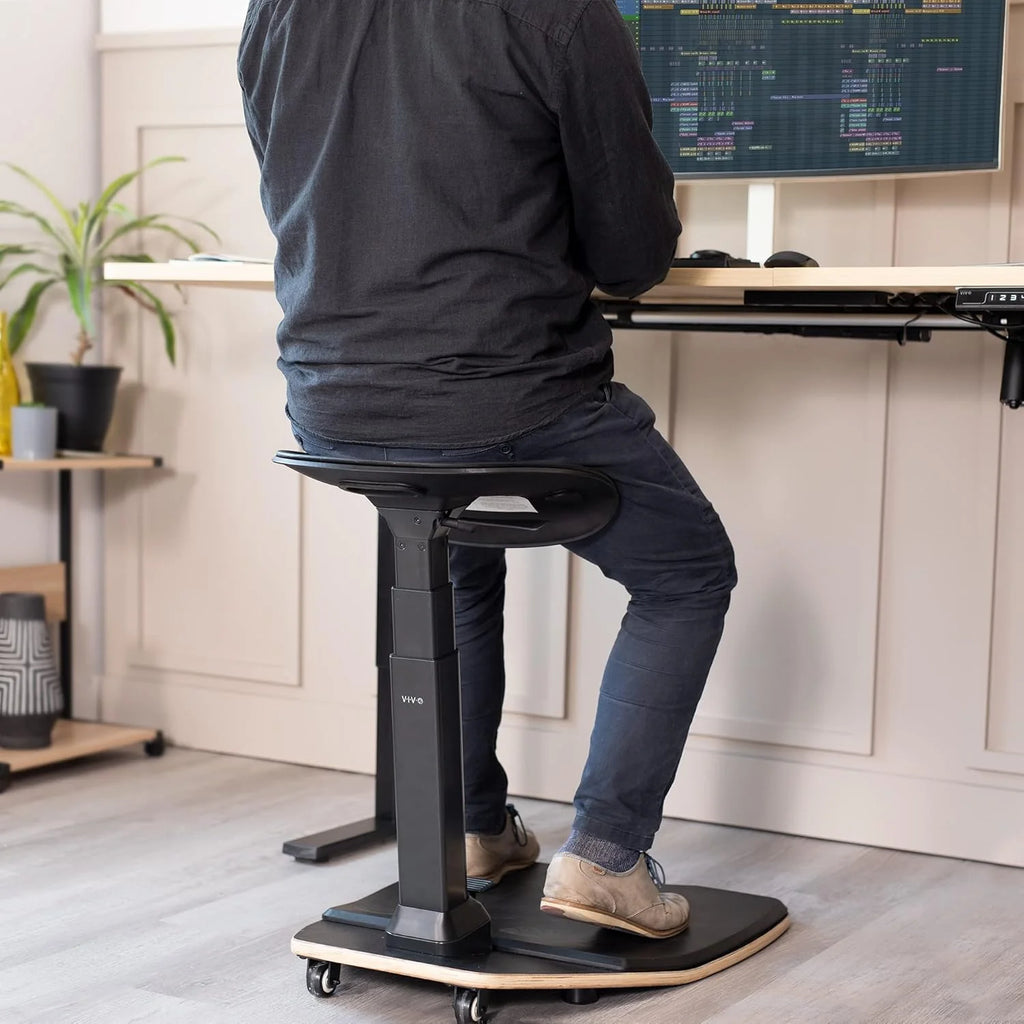 Ergonomic Height-Adjustable Leaning Chair With Anti-Fatigue Mat, Black - 61cm To 118cm