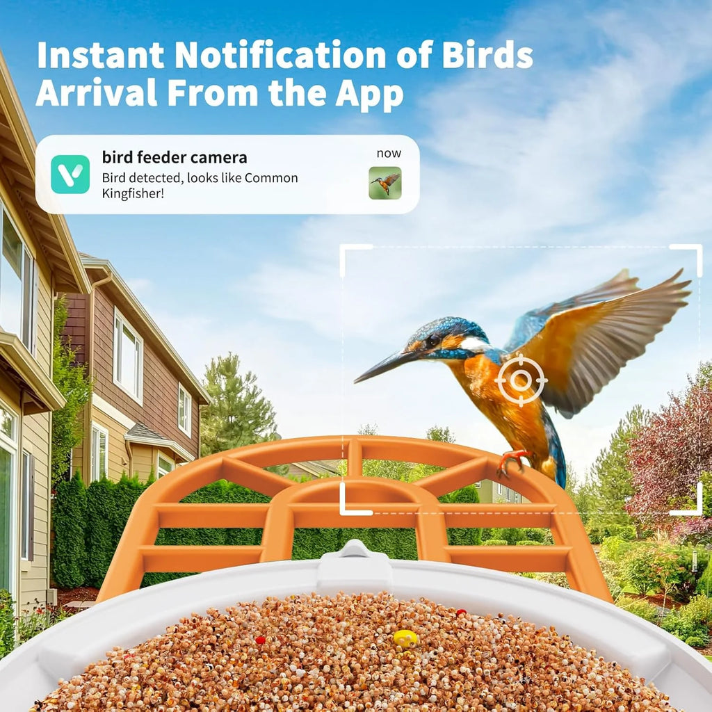 Harymor Bird Feeder Camera With AI Bird Identification, 2K Live View, Solar Panels, Orange
