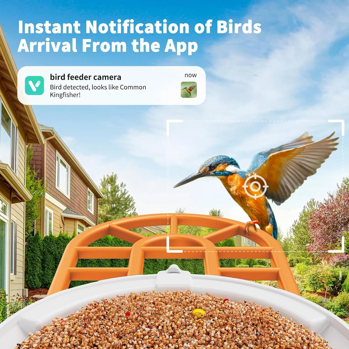 Harymor Bird Feeder Camera With AI Bird Identification, 2K Live View, Solar Panels, Orange