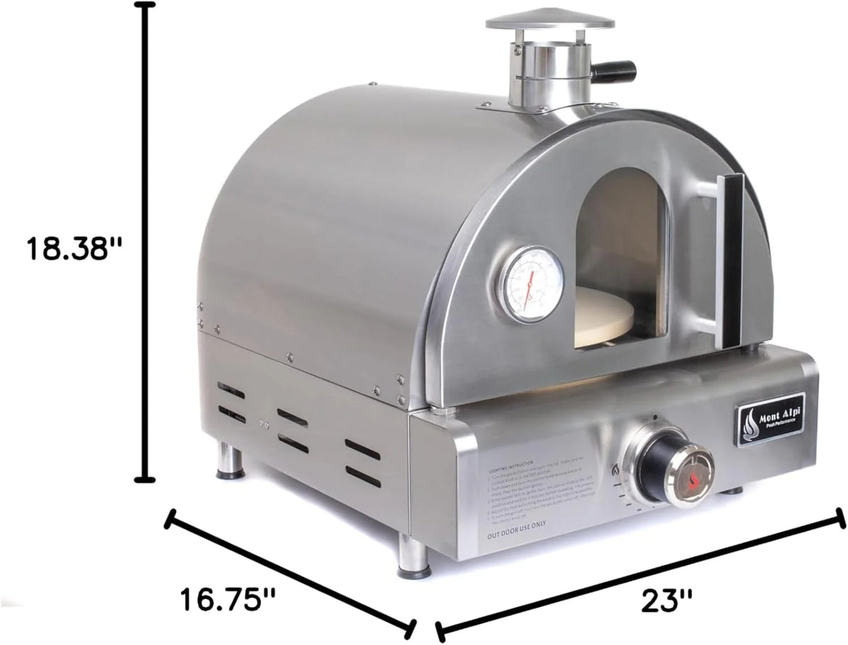 Mont Alpi Multi-Fuel Portable Countertop Pizza Oven, 12000 BTU, Stainless Steel, 19 in x 18.5 in x 17 in - MAPZ-SS