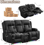 TUNYI Power Loveseat Recliner Sofa With Massage, Heat, Console, USB, Outlet, LED Light, Speakers And Storage - Brown