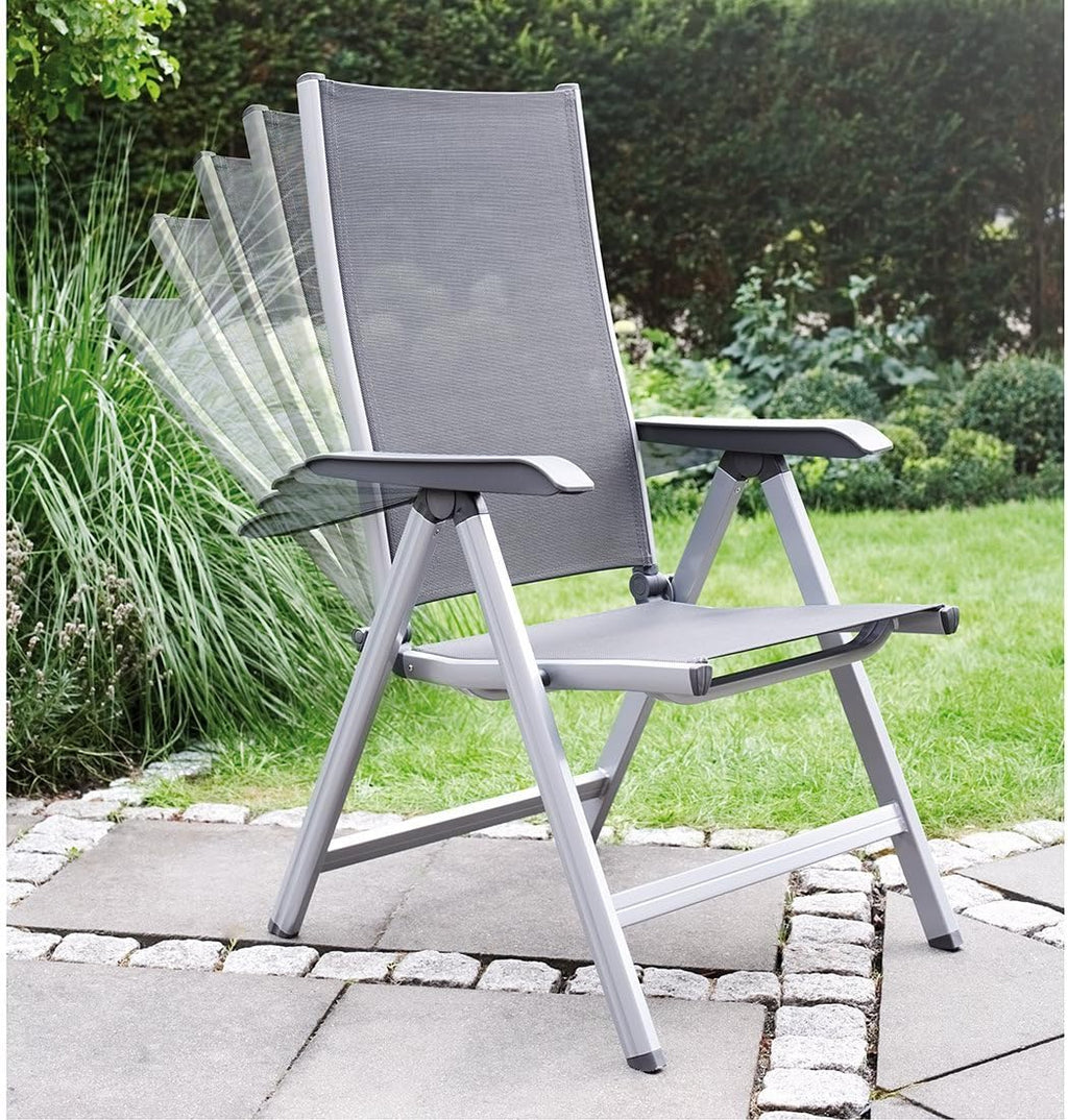 Kettler Adjustable Folding High-Back Garden Chair, Aluminum, 61 cm x 65 cm x 109 cm - Basic Plus Advantage