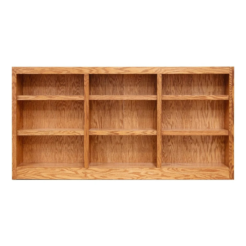 Triple Wide Wood Bookcase, 9 Shelf, 36 Inch Tall, 72 Inch Wide, 10.63 Inch Deep