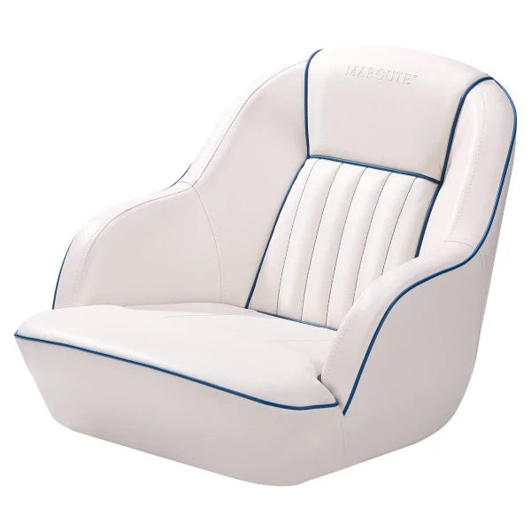 Pontoon Boat Captain's Bucket Seat, White & Blue, 19.5 in H x 22 in W x 21.5 in D - Boat Cabin Seating