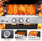 MELLCOM 4 Burner Propane Gas Grill With Cast Iron Grates And Side Stove, 44,000 BTU, Black - BBQ-4+1