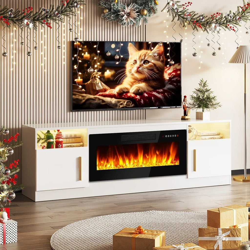 Bossin 70 Fireplace TV Stand With 36 Electric Fireplace For TVs Up To 80 - 16-Color LED Lights