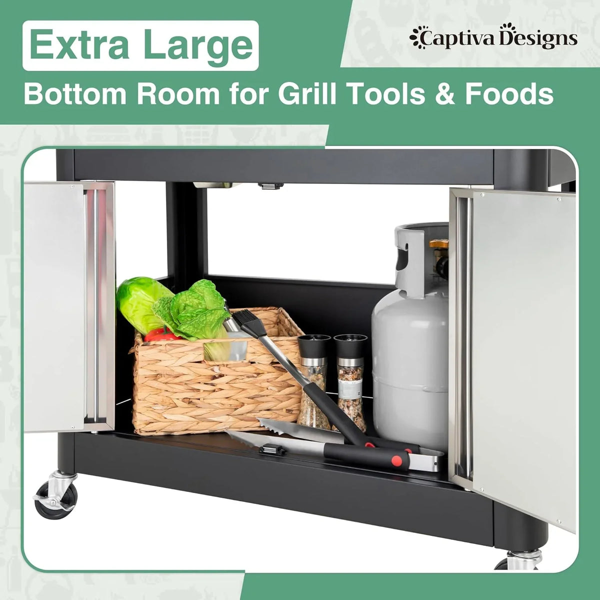 Captiva Designs 4-Burner Propane Gas Grill With Side Burner, 42,000 BTU, Silver - GR001