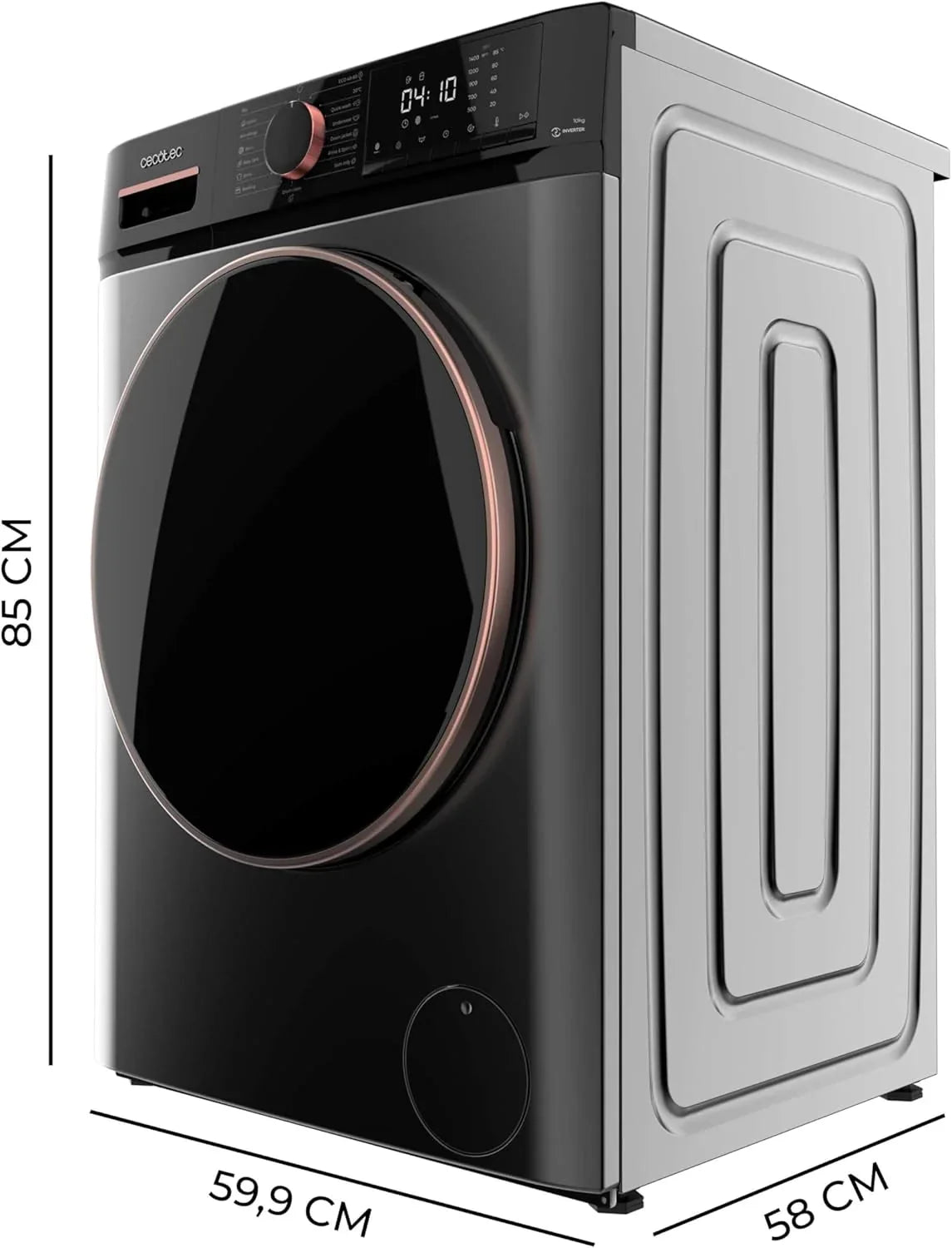 Cecotec Front Load Washing Machine 10 Kg, Steel, 1400 RPM, 57,5 x 59,9 x 85 cm - 01931