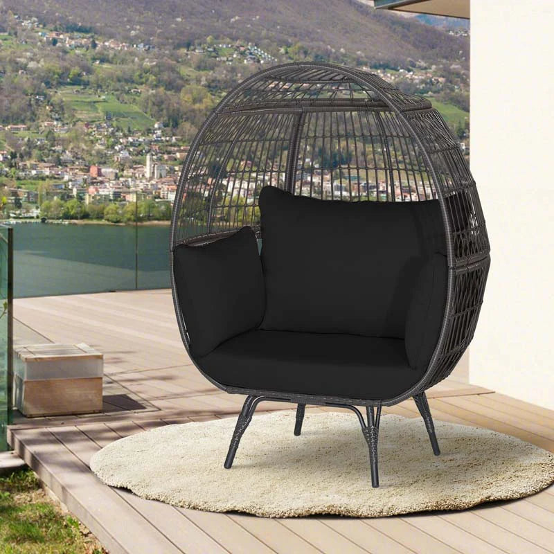 Oversized Wicker Egg Chair With 4 Cushions, 43 x 32.5 x 57 in