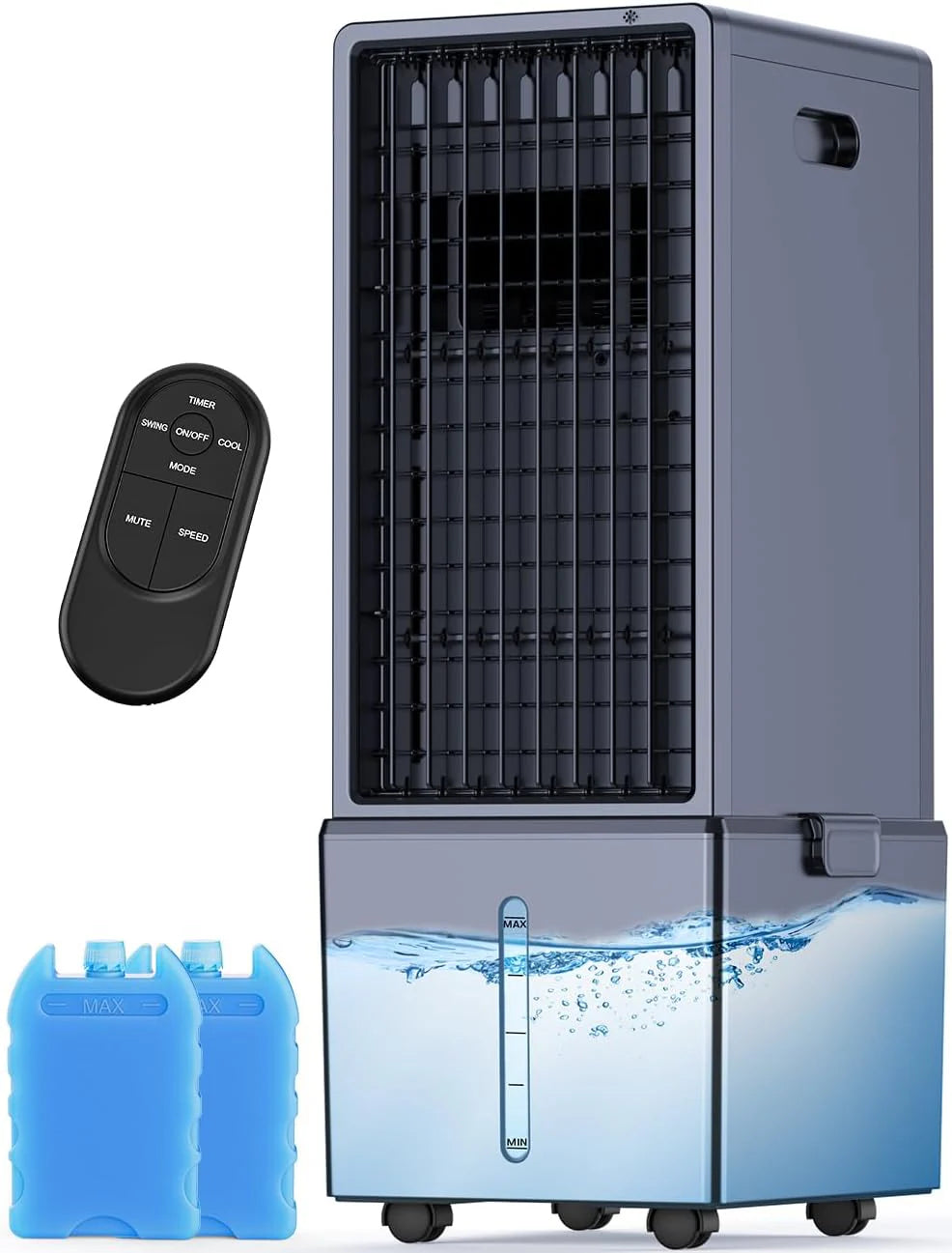 Portable Evaporative Air Cooler, 2.4-Gallon, 4 Modes, 3 Speeds - 23.9in D x 9.3in W x 9.3in H
