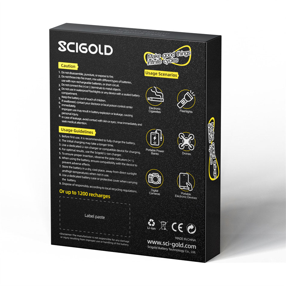 Scigold 21700 Li-Ion Rechargeable Batteries, 17500mWh, 3.6V, 2 Pack - SG-B00A-2101