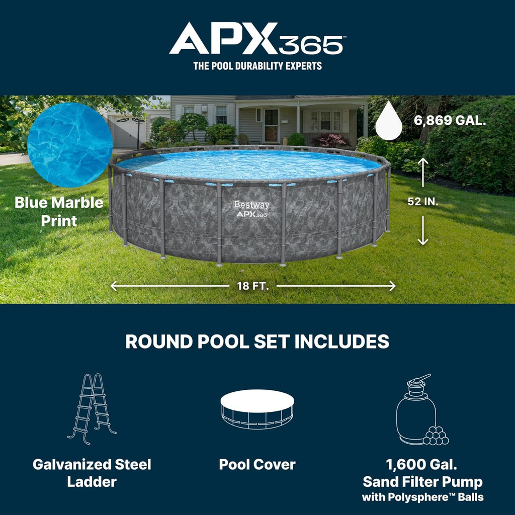 Bestway Above Ground Pool Set, 18 ft x 52 in, Dark Marble - APX 365